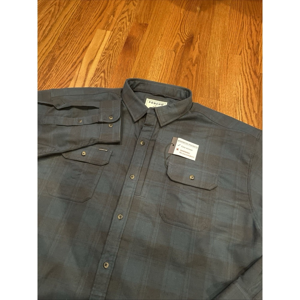 New Poncho Men's Regular Fit Magnetic Pockets Shirt Green Plaid 3XL